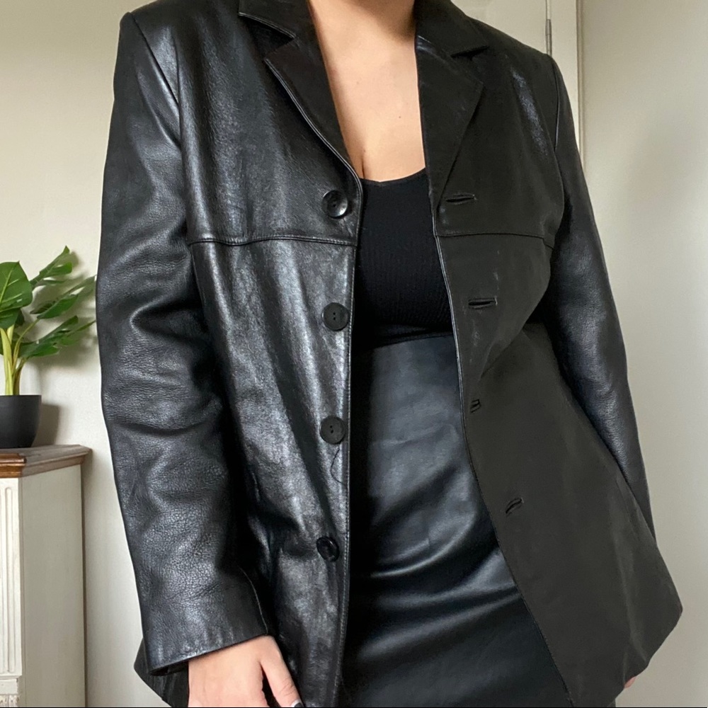 Oversized Leather Button Jacket